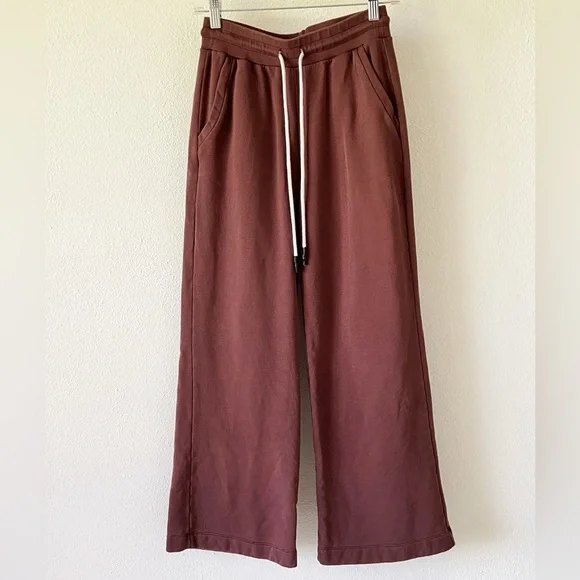Soucy EZ Joggers Wide Leg Brown Pima Cotton Cozy Sweats Size Small - Picture 3 of 9